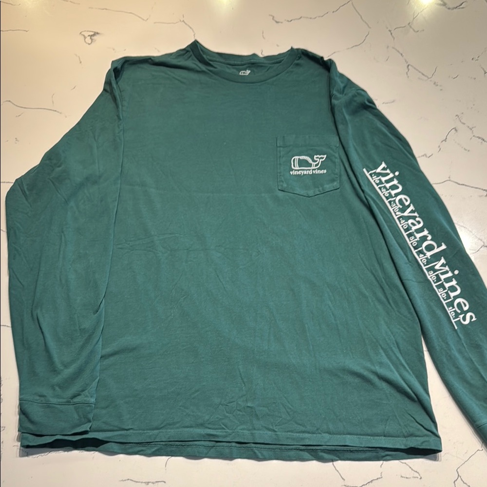 Vineyard Vines Men's Hunter Green Long Sleeve Shirt - Football